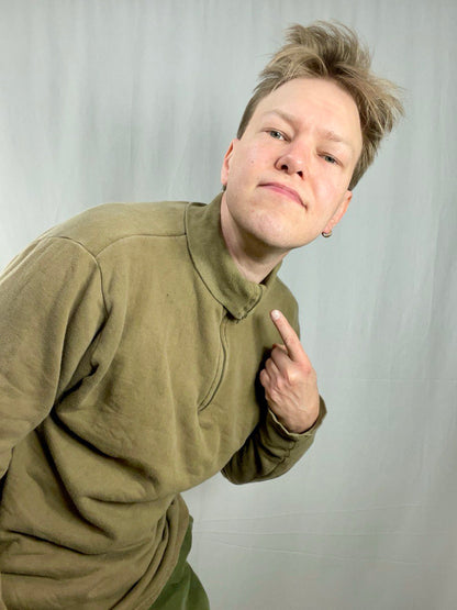Hollannin armeijan puuvillafroteepaita vetoketjulla, vihreänruskea, ylijäämä